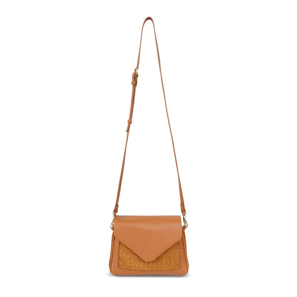 Two-Tone Nappa Leather Woven Panel Convertible Crossbody Bag