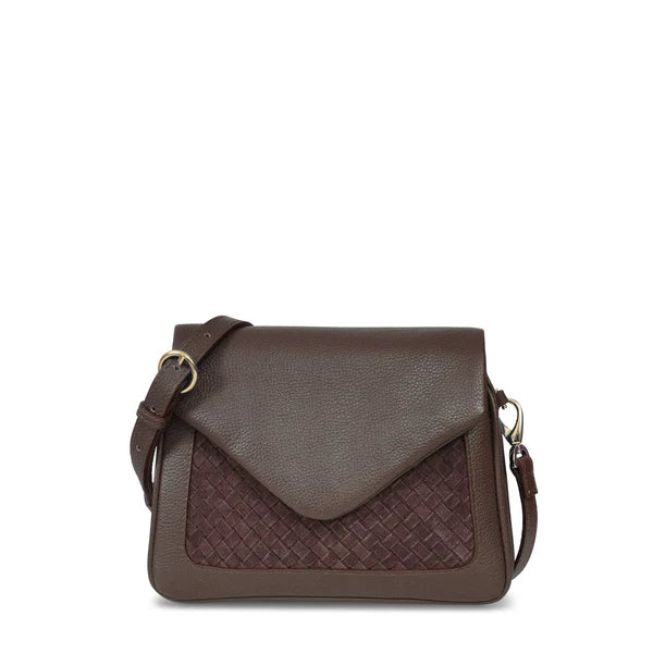 Two-Tone Nappa Leather Woven Panel Convertible Crossbody Bag