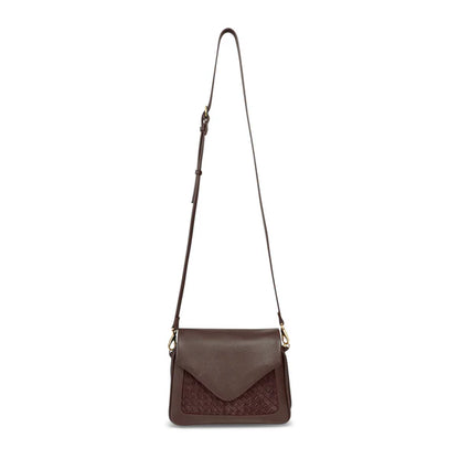 Two-Tone Nappa Leather Woven Panel Convertible Crossbody Bag