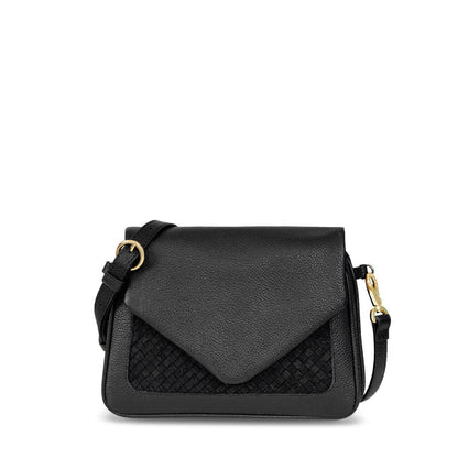 Two-Tone Nappa Leather Woven Panel Convertible Crossbody Bag