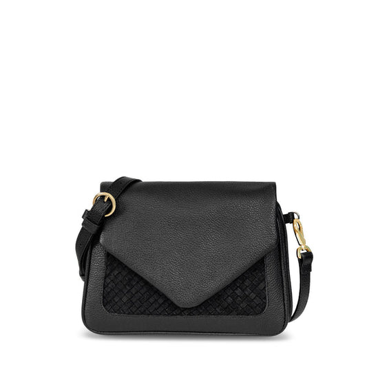 Two-Tone Nappa Leather Woven Panel Convertible Crossbody Bag