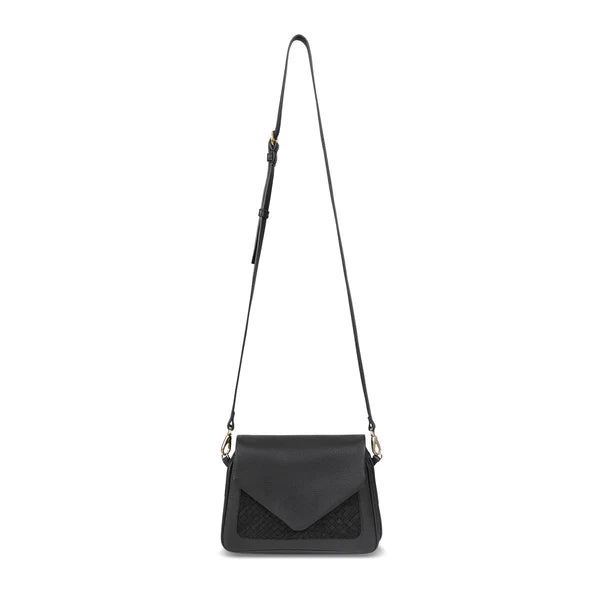 Two-Tone Nappa Leather Woven Panel Convertible Crossbody Bag