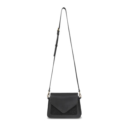 Two-Tone Nappa Leather Woven Panel Convertible Crossbody Bag