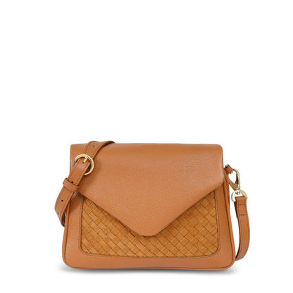 Two-Tone Nappa Leather Woven Panel Convertible Crossbody Bag