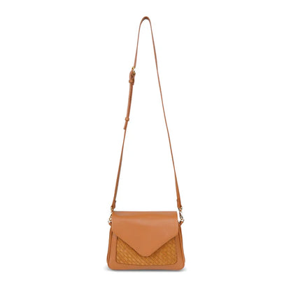 Two-Tone Nappa Leather Woven Panel Convertible Crossbody Bag